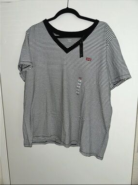 Levi's Black & White Striped V-Neck Shirt with Red Logo